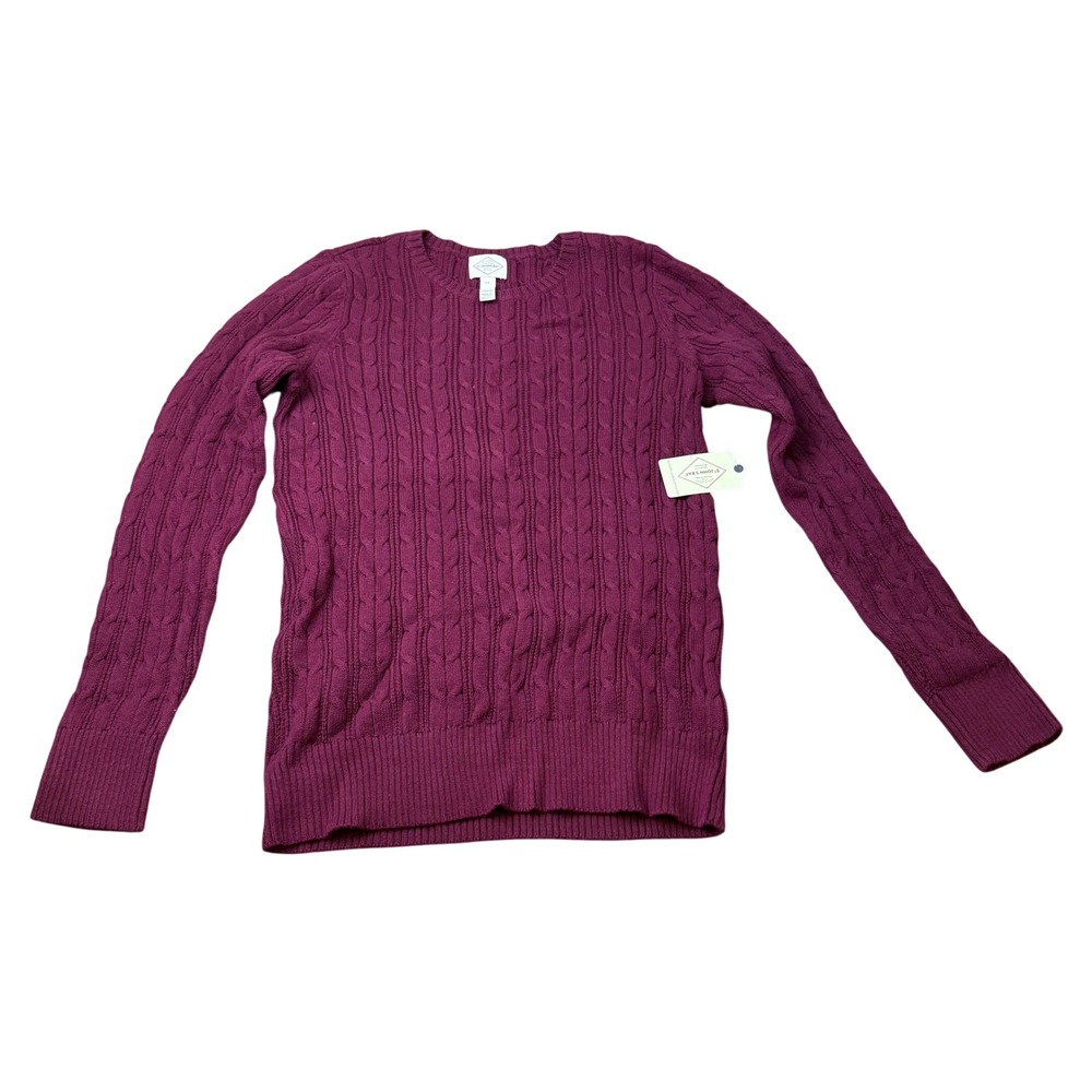 MSRP $42 St. John's Bay Womens L Tall Deep Ruby Cable Knit Pullover Sweater